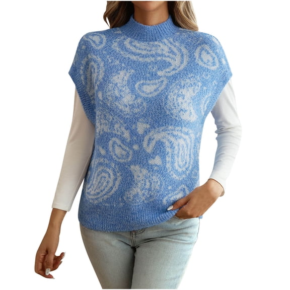 Sweater Vest Women Sevevn Women's Sleeveless Knitted Sweater Top Loose Round Neck Casual Pullover Sweater