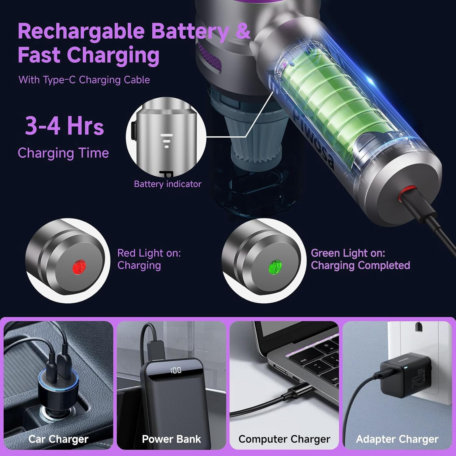 Car Vacuum Cleaner,22000PA High Power Mini Vacuum Cleaner,Rechargeable Handheld Vacuum,Portable Cordless Compressed Air Duster Air Blower for Car Home