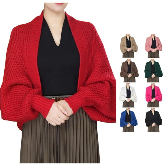 HNMKIU Women Fashion Knitted Shawl Loose Long Sleeve Temperament Cardigan Functional Scarf ,Red