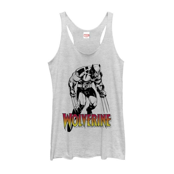 Women's Marvel X-Men Wolverine Grayscale  Racerback Tank Top White Heather 2X Large