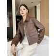 thumbnail image 2 of Abrigo de piel de oveja con grano de lichi real para mujer, tendencia primavera otoño 2024, diseño simple con múltiples bolsillos, chaqueta de cuero genuino recortada, 2 of 5