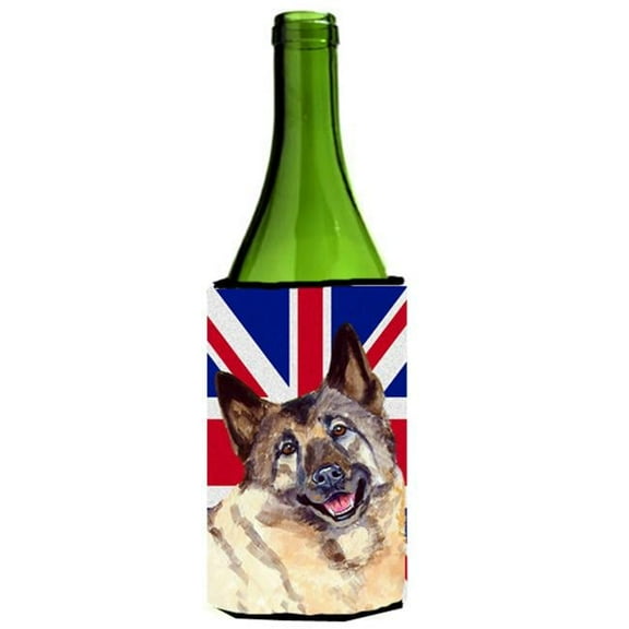 Carolines Treasures  Norwegian Elkhound With English Union Jack British Flag Wine bottle sleeve Hugger