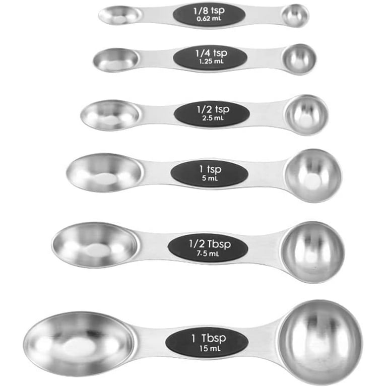 Magnetic Measuring Spoons Set, Dual Sided Stainless Steel Teaspoon  Tablespoon Measuring Spoons, Fits in Spice Jars, Set of 6 