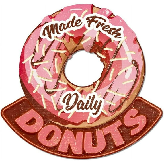 "Made Fresh Daily Vintage Metal Tin Sign Retro Donuts Plaque Poster Sign Metal Wall Decorative Tin Signs for Home Restaurant Coffee Shop Club Bar Decoration for DIY