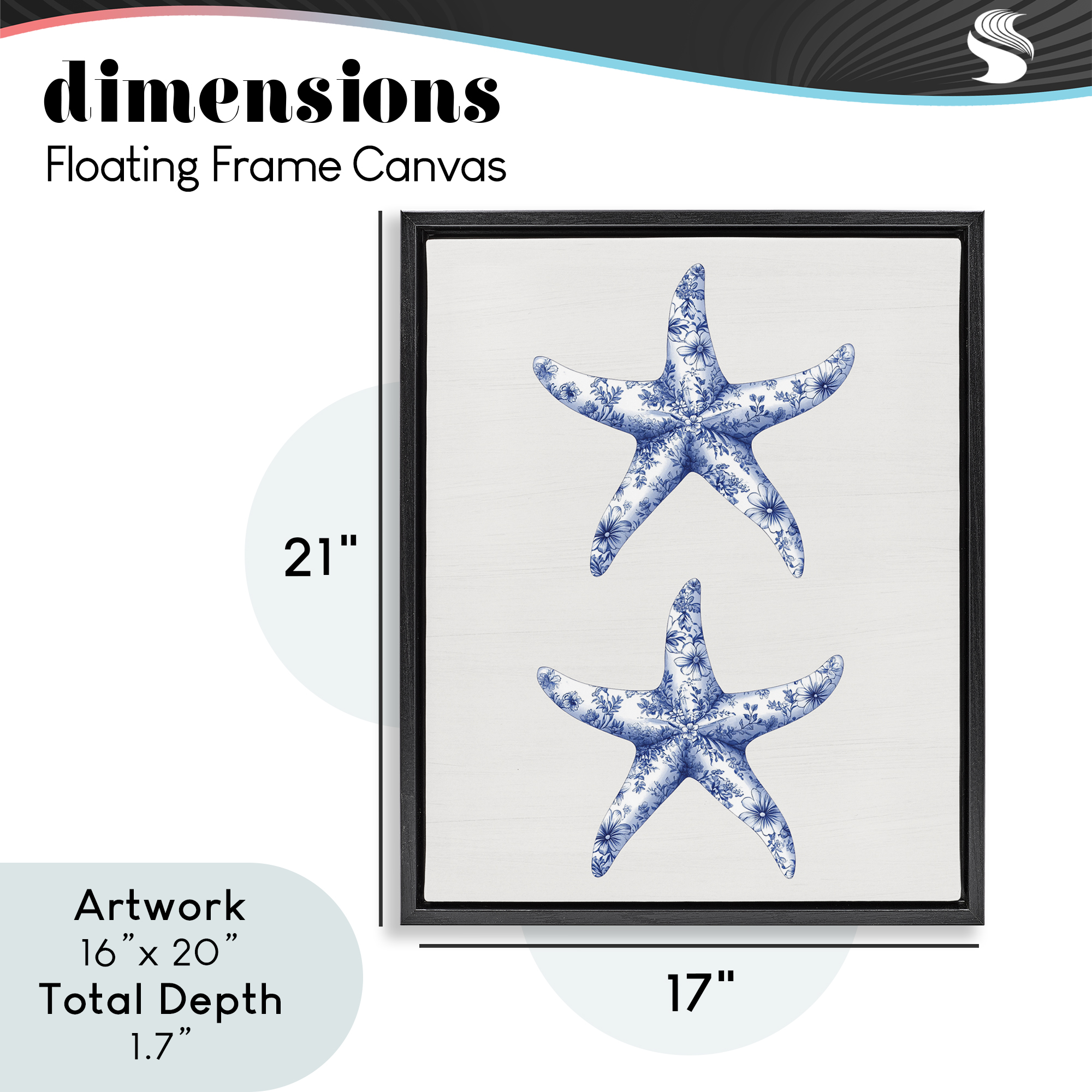 Vintage Toile Starfish Black Framed Floater Canvas Wall Art, design by Lettered and Lined