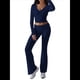 thumbnail image 2 of Conjunto Deportivo de 2 Piezas para Mujer, Camiseta de Larga, Pantalones Acampanados con Solapa, Chándal Informal, Azul Marino, Talla M, 2 of 7