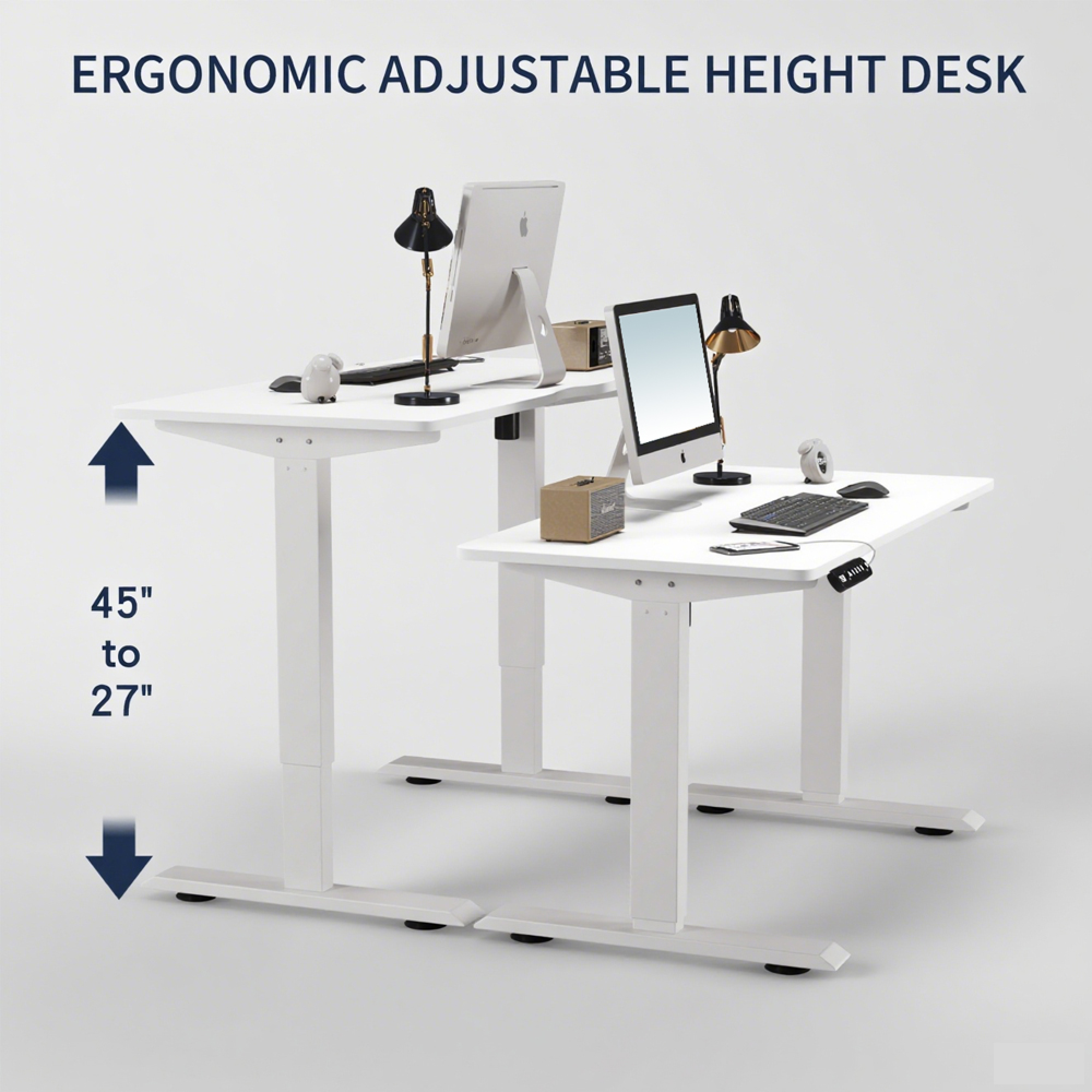 55"W Electric Standing Desk,Home Office Electric Height Adjustable Standing Desk Lifting Range 27~45" Computer Desk for Home Office,White