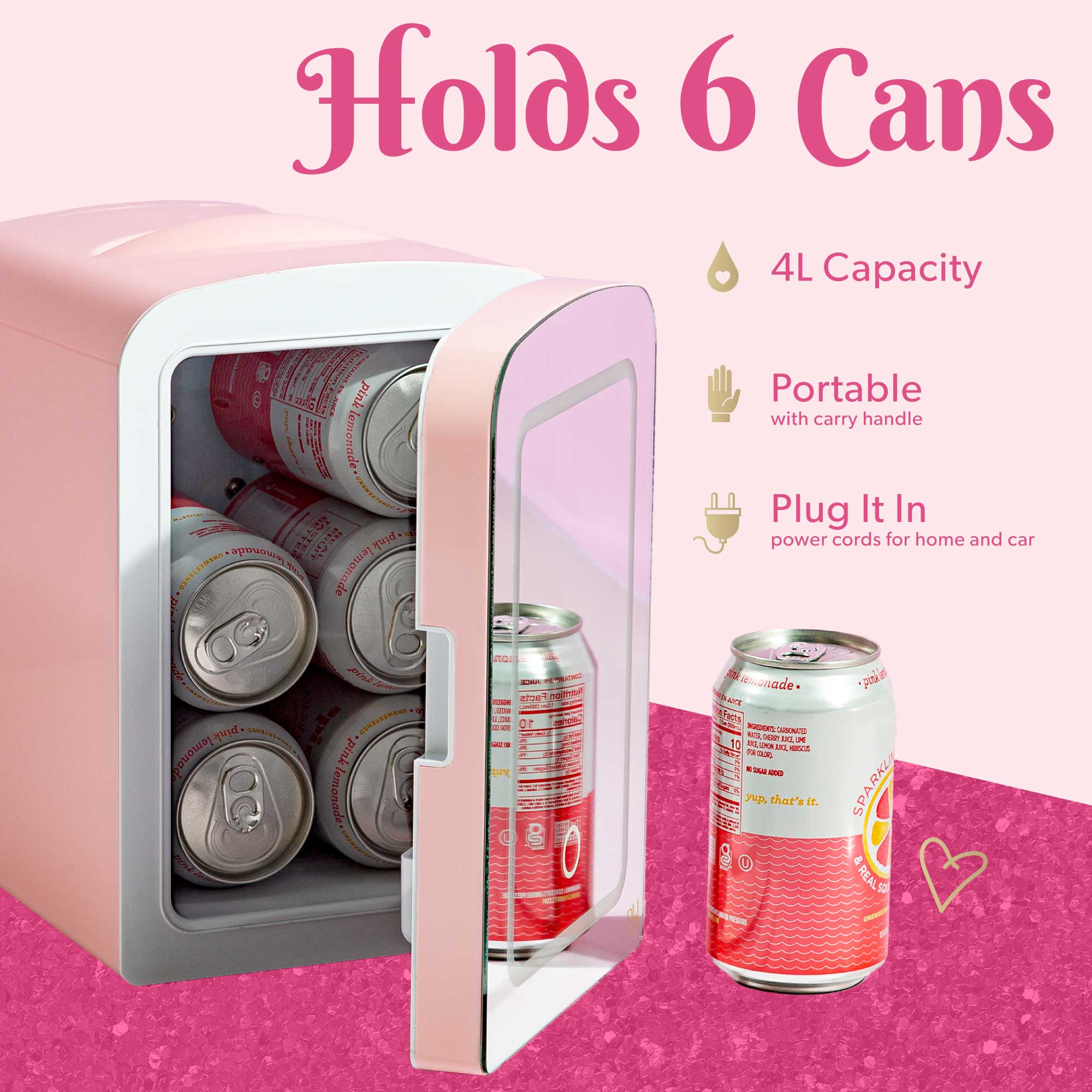 Paris Hilton Mini Refrigerator and Personal Beauty Fridge, Mirrored Door with Light, 4 Liter, Pink - image 5 of 9