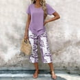 thumbnail image 2 of Enjoytime Two Piece Sets for Women Summer Short Sleeve Tops and Print Capri Pants Lounge Set Summer Vacation Travel Outfits, 2 of 6