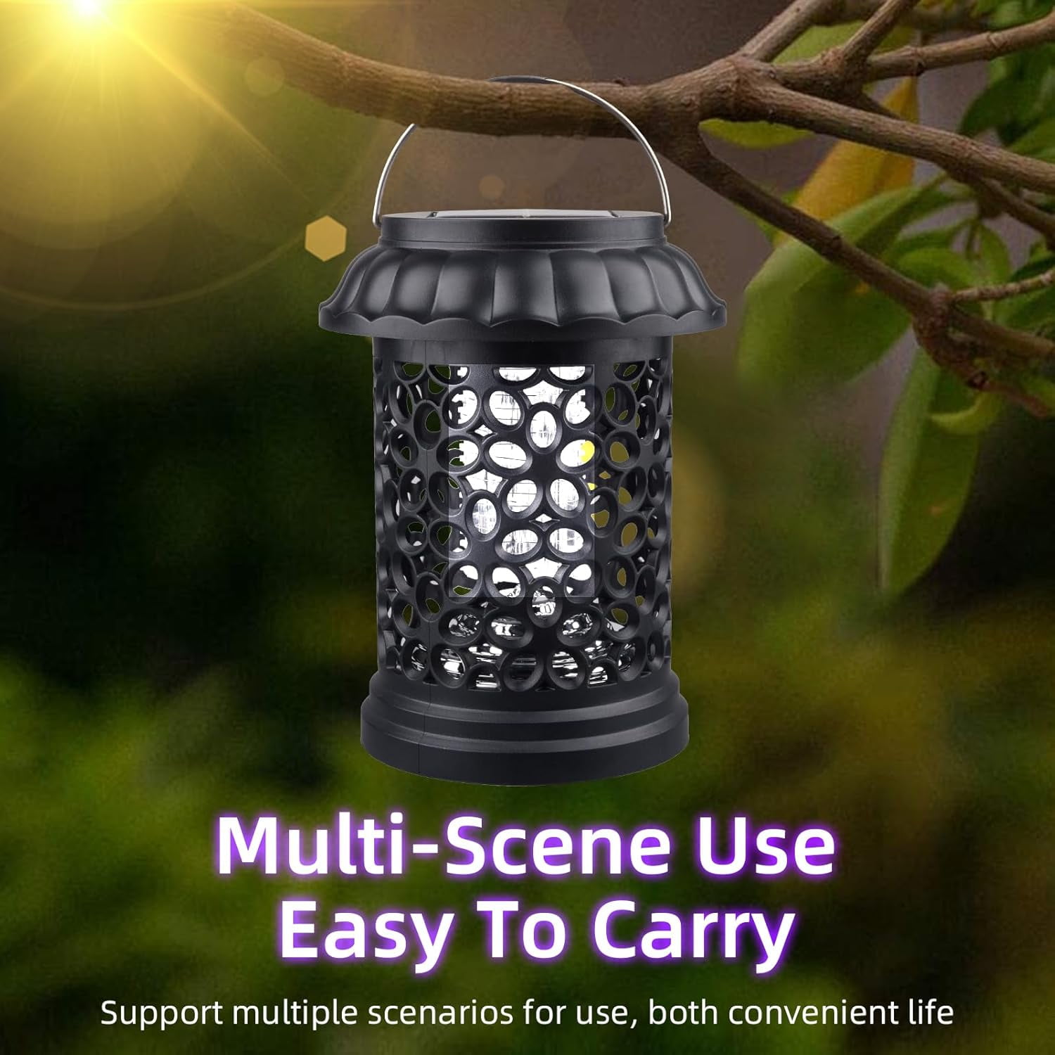 4 Pack Upgraded Solar Bug Zapper in Black, Outdoor Mosquito Repellent for Patio and Garden, Waterproof Insect Killer