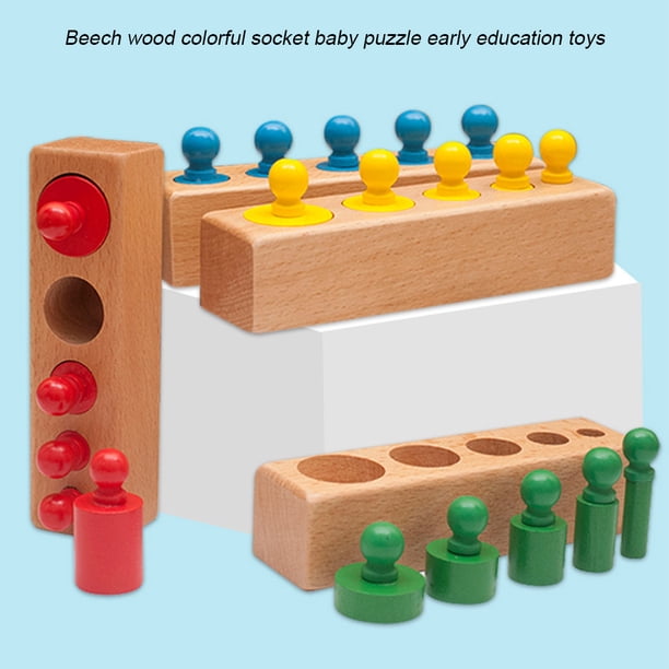Montessori-enchufe cilíndrico con perilla, juguetes para el hogar y la escuela, desarrollo cognitivo