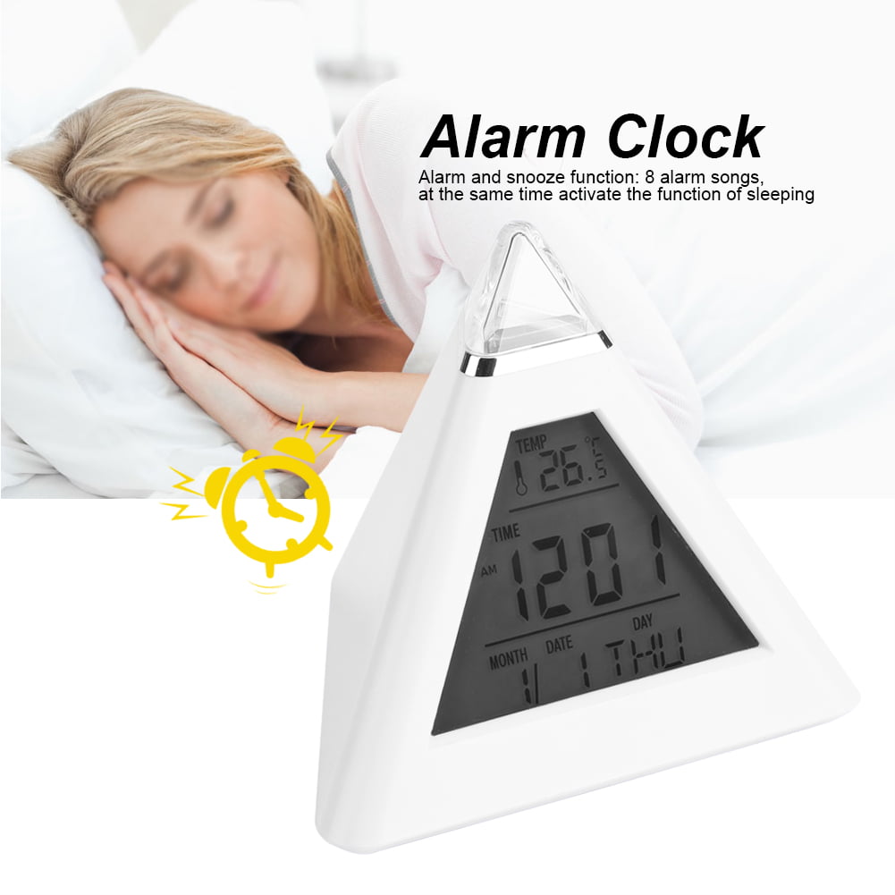 Pyramid Digital Clock Alarm With Snooze Thermometer & Backlight Multi Colours 