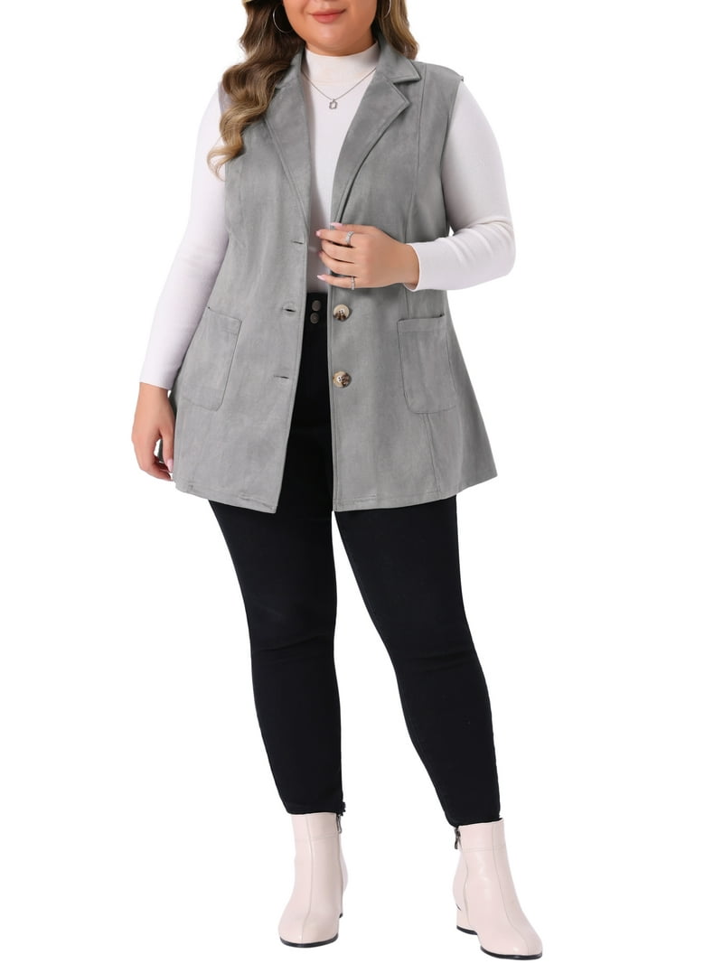 Agnes Orinda Women's Plus Size Vest Jacket Notch Lapel Casual
