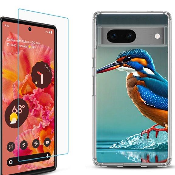 OneToughShield ® for Google Pixel 7a Shockproof Bumper Phone Case, with Tempered Glass Screen Protector - Kingfisher