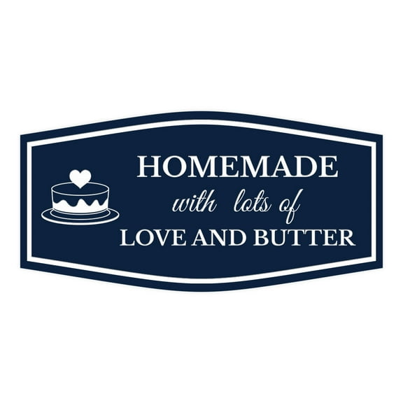 Signs ByLITA Fancy Homemade With Lots Of Love and Butter Sign (Navy Blue / White) - Large