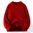 thumbnail image 2 of Timoontee Men's Casual Long Sleeve Sweater Solid Crewneck Pullover Tops Jacquard Textured Sweaters Fall Winter Comfy Thermal Sweaters Red XL, 2 of 5