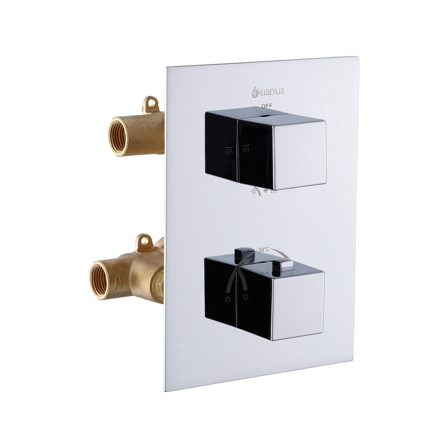 The akuaplus® thermostatic Shower Set with 4-Way Diverter and with stop, 2 Hand Showers, 2 shower posts, or simultaneously, Chrome Finish.
