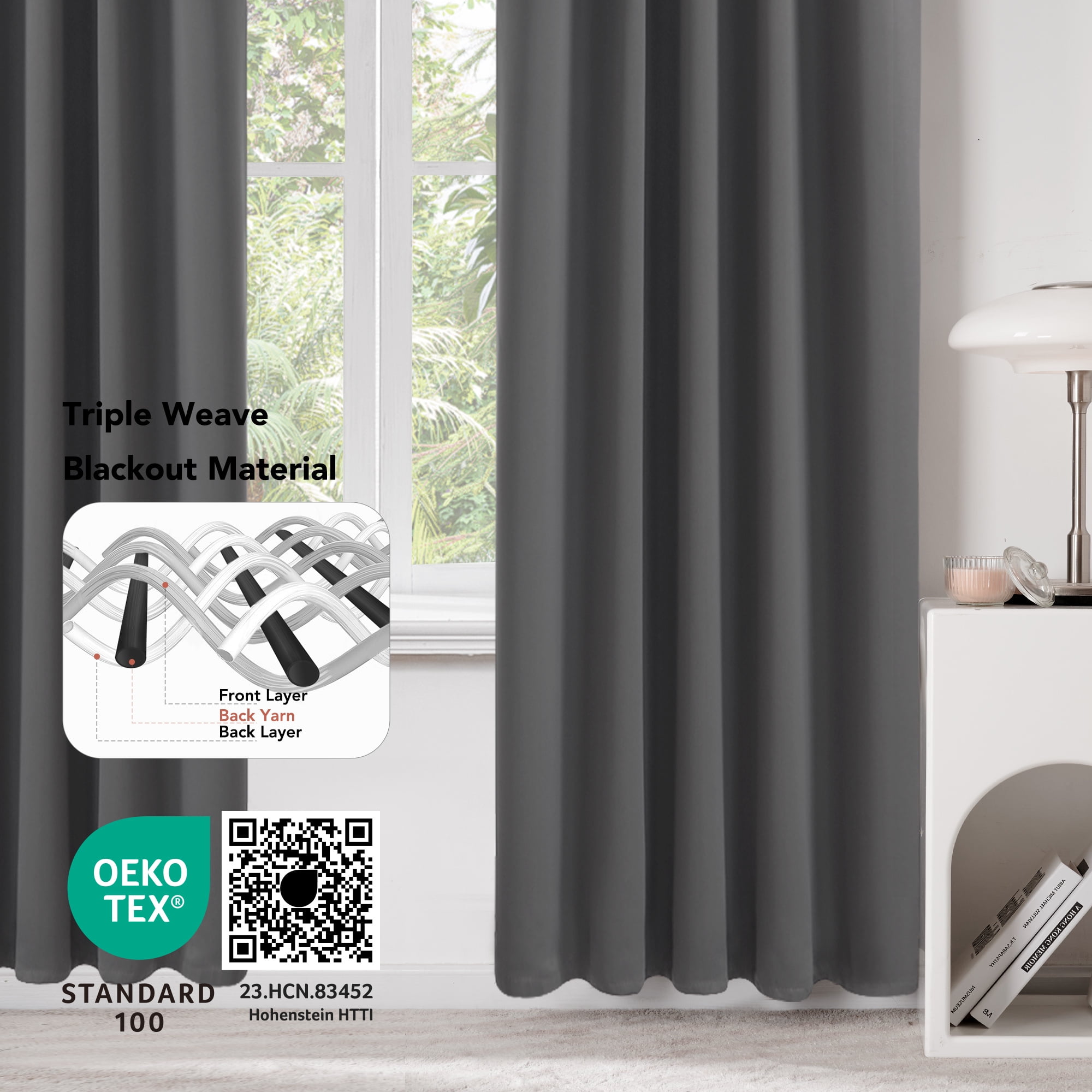 Deconovo Thermal Blackout Curtains with Back Tab for Living Room, Dark Gray, 2 Pieces, 38"x84"