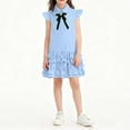 thumbnail image 2 of Eltusu Girls Dresses, Short Sleeve Fashion Bow Lapel Collar School Uniform Dress Blue Size 9-10 T, 2 of 8