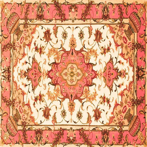 Ahgly Company Indoor Square Medallion Orange Traditional Area Rugs, 3' Square
