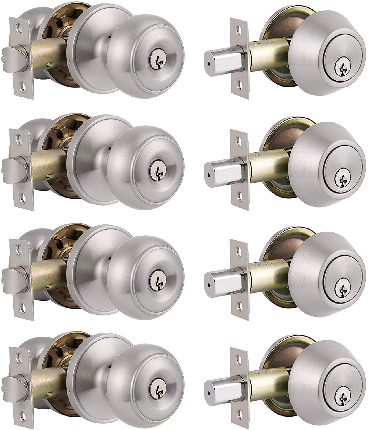 2 PACK Satin Nickel Deadbolt Single Cylinder Entry Lock Keyed Alike & 4 Keys 