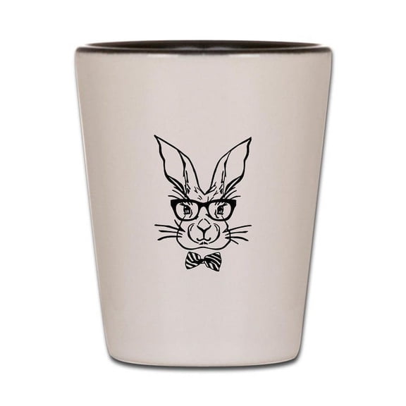 CafePress - Cute Hipster Easter Bunny - White/Black Shot Glass, Unique and Funny Shot Glass