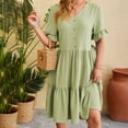 thumbnail image 6 of bnaln Womens Summer Dresses Casual Tunic Mini Dress Dresses Puff Short Sleeve V-Neck Buttons Dresses Swing A Line Short Dresses Prom Cocktail Dress Solid Petite Dresses Girls, 6 of 9