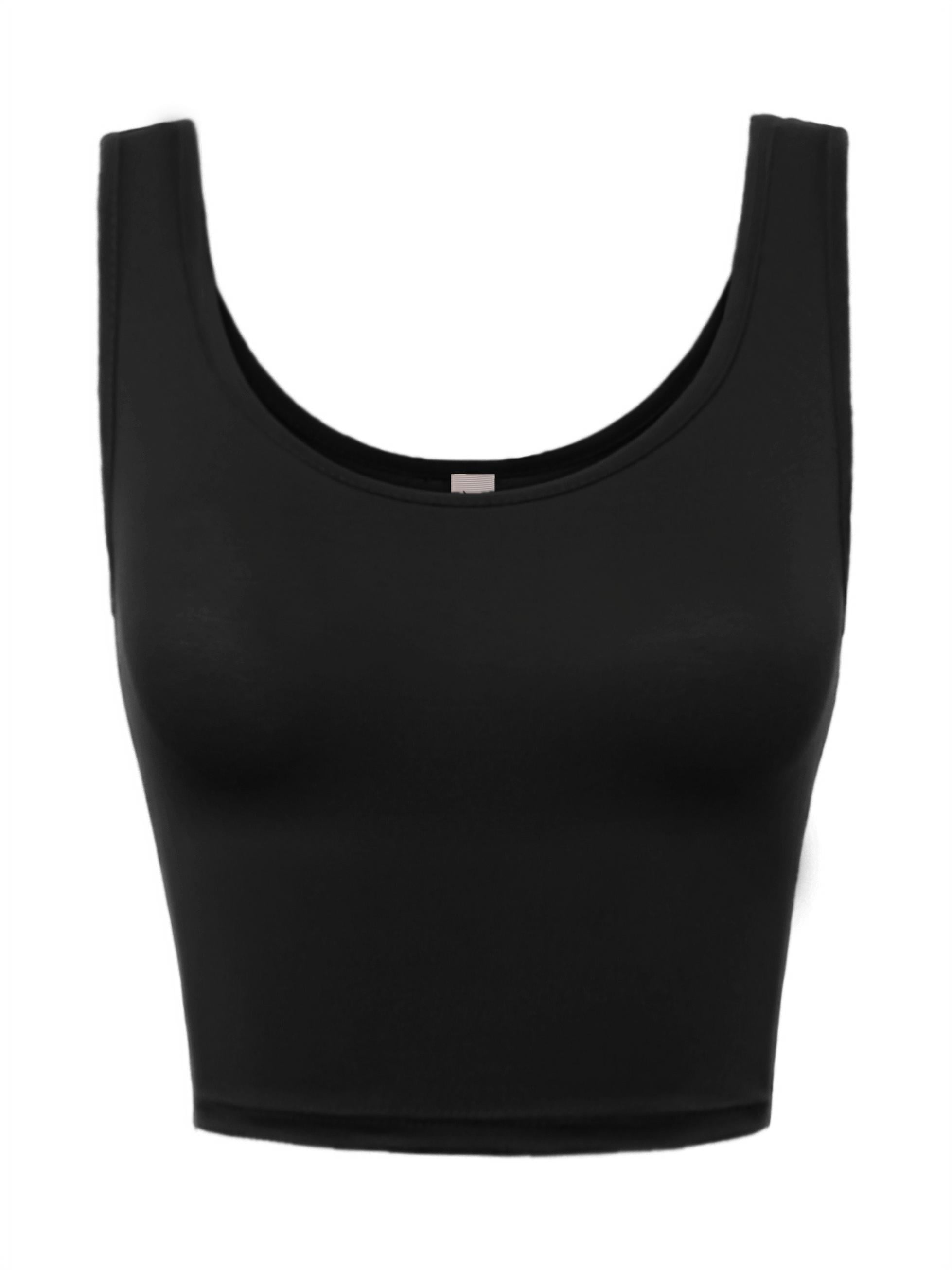 A2Y Women's Fitted Rayon Scoop Neck Sleeveless Crop Tank Top Black S