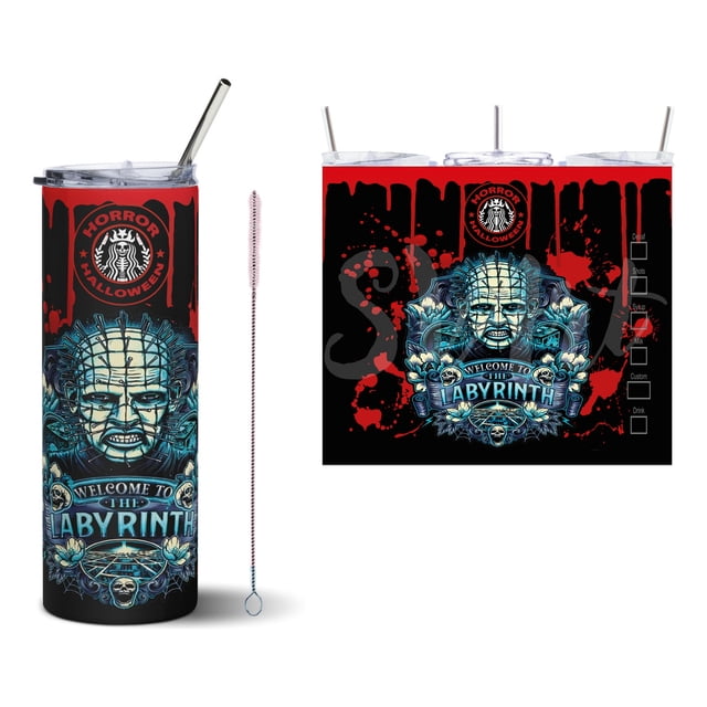 Termo Tumbler SVART 20 oz diseño Pinhead Colección Pesadillas de Halloween MD1