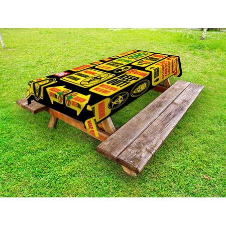 

Zombie Outdoor Tablecloth Apocalypse Signs Attention Danger Safe Point Evil Phrase Modern Image Print Decorative Washable Fabric Picnic Tablecloth 58 X 104 Inches Yellow Grey Red by Ambesonne