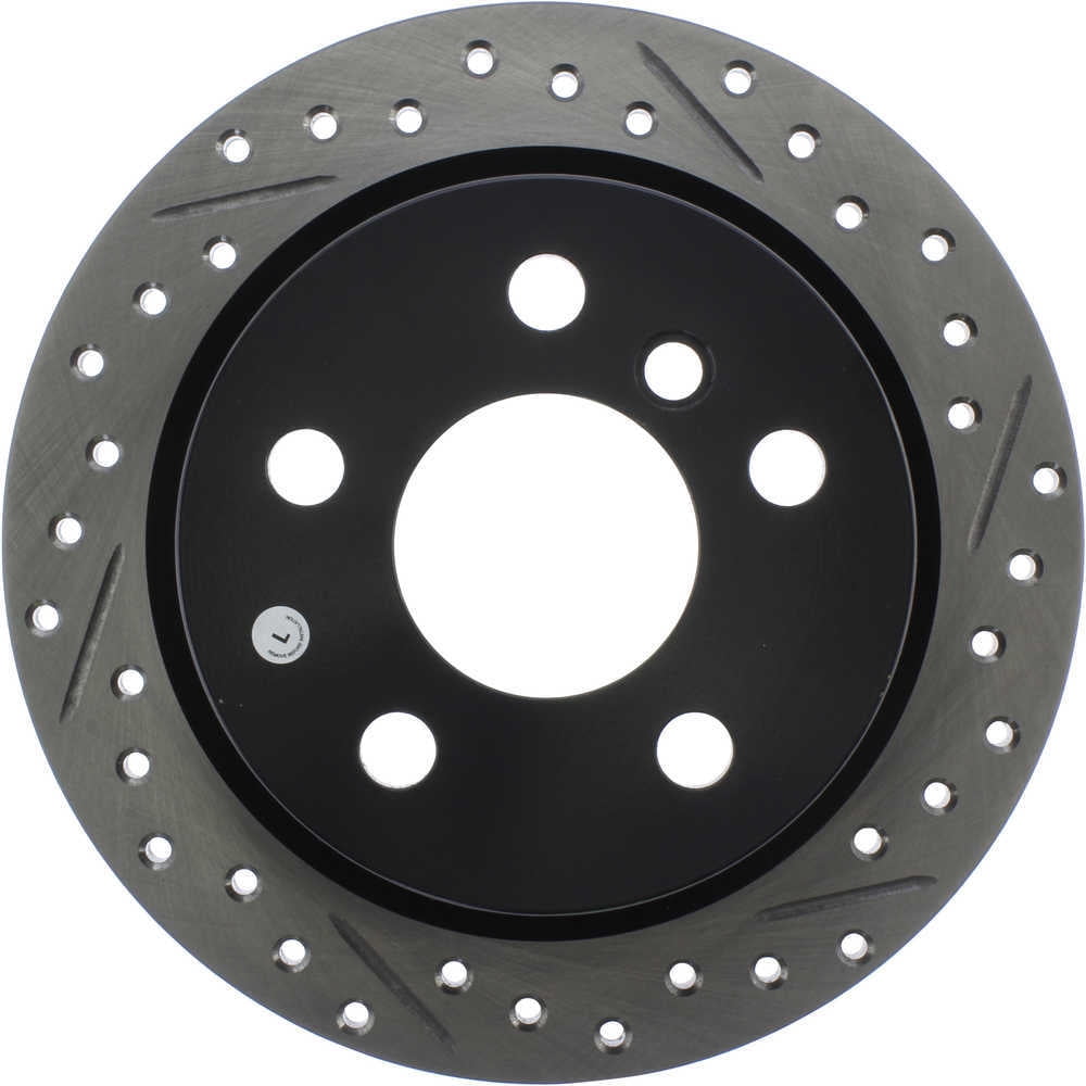 StopTech 127.34159L Sport Cross-Drilled & Slotted Disc Brake Rotors, European style brake pad