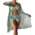 thumbnail image 1 of Kiosan Conjunto de bikini para mujer, traje de baño de 3 piezas, kimono floral, parte superior triangular anudada en la parte delantera, falda de traje de baño inferior de cintura alta, 1 of 4