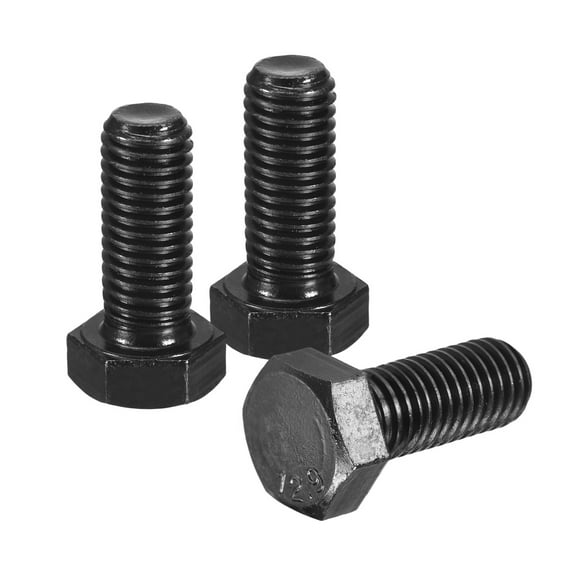 3Pack M12-1.75 x 30mm Left Hand Hex Head Bolt, Black Oxide Carbon Steel Reverse Fully Threaded  Fastener Screws Bolts for Machinery, Automobiles and Construction