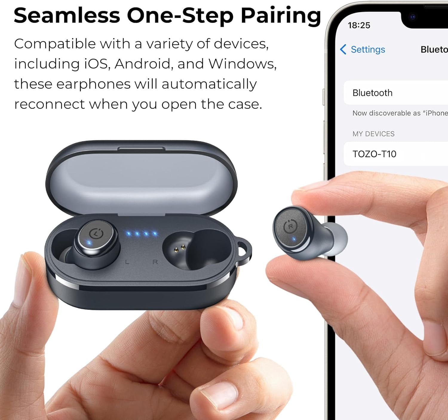 TOZO T10 Earbuds Wireless Bluetooth Headphones, 55H, Stereo Bass, App Customize 32 EQ, Wireless Charge, IPX8 Waterproof, 100+ White Noise Tracks, Ergonomic Design, Blue
