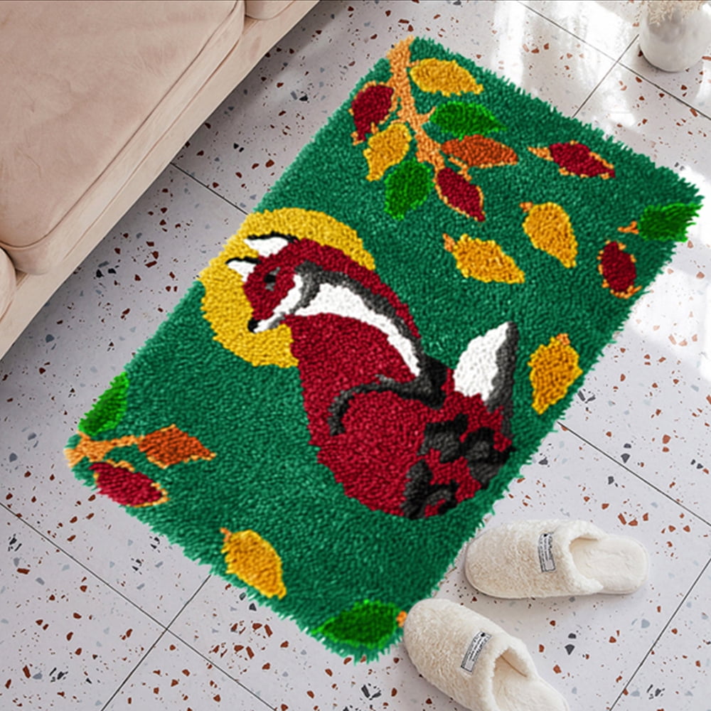 Latch hook rug kit,latch hook cushion kits,Fox And Tree Latch Hook Rug Kit for Adults Crocheting Carpet Rug Yarn Sofa Cushion Mat Tapestry DIY Carpet Arts Crafts 50×38cm/20*15in
