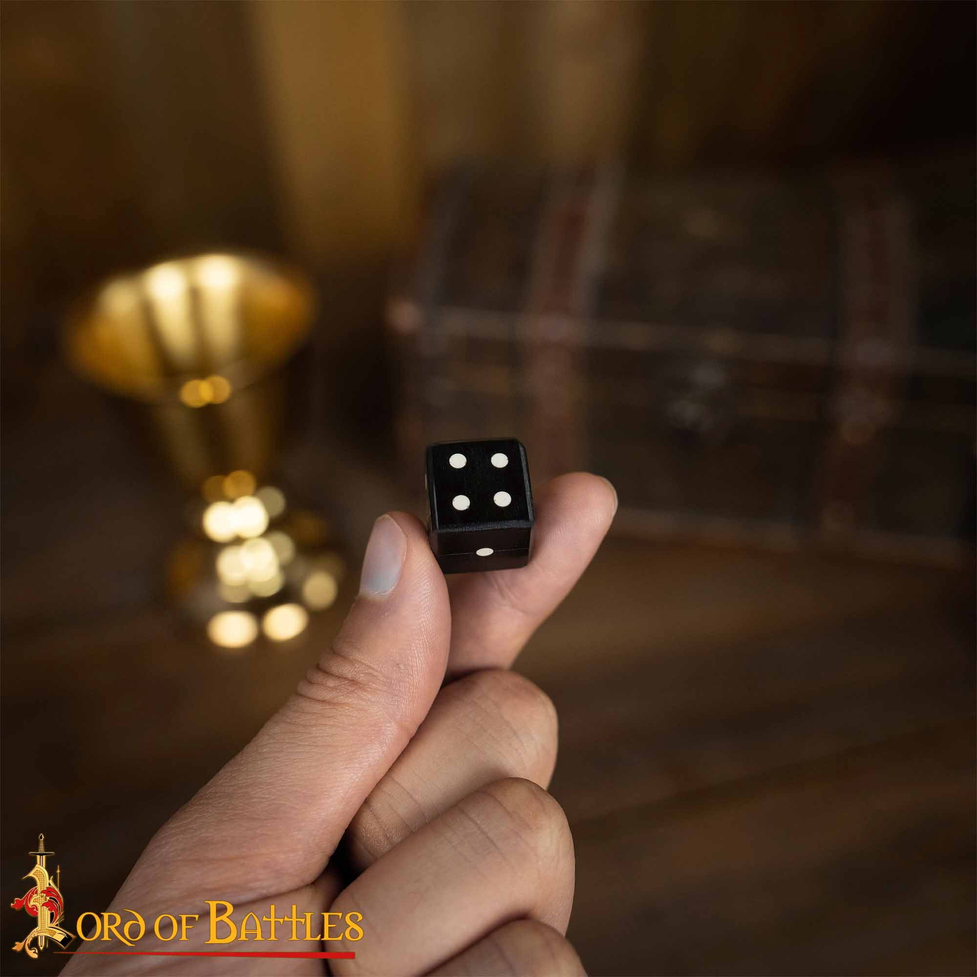 Viking Medieval Horn Dice Set of 6 with Inlaid Pips Hand Made from Natural Ox Horn for Games, DnD Dice Set