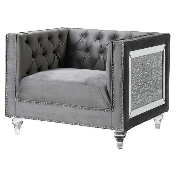 ACME HeiberoII Tuxedo Arm Accent Chair with Nailheads in Grey