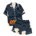 thumbnail image 5 of Blue Family Matching Halloween Pajamas Silk Imitation Short Sleeve Loungewear 2 Pcs Satin Soft Pj Sets Button Down Women's Summer Sleepwear M, 5 of 5