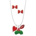 thumbnail image 1 of Delight Jewelry Silvertone Card Suit - Red Heart Christmas Kiss Charm Necklace and Stud Earrings, 1 of 4