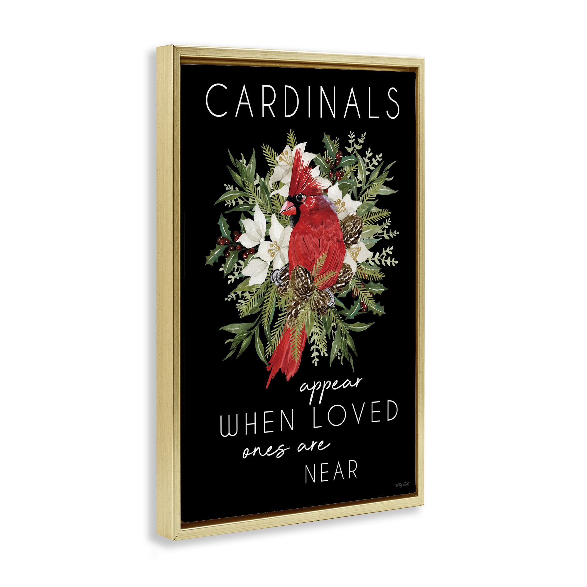 Cardinals Appear Seasonal Sentiment Gold Framed Floater Canvas Wall Art, design by Cindy Jacobs