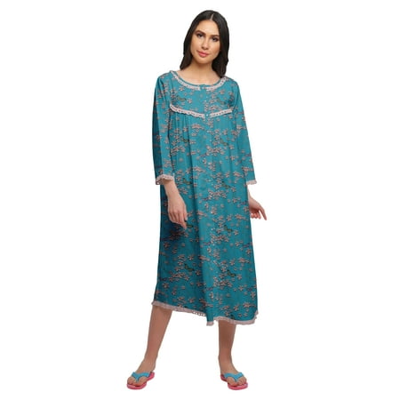 

Moomaya Nightwear For Women Printed 3/4th Sleeve Cotton Knee Length Sleepwear