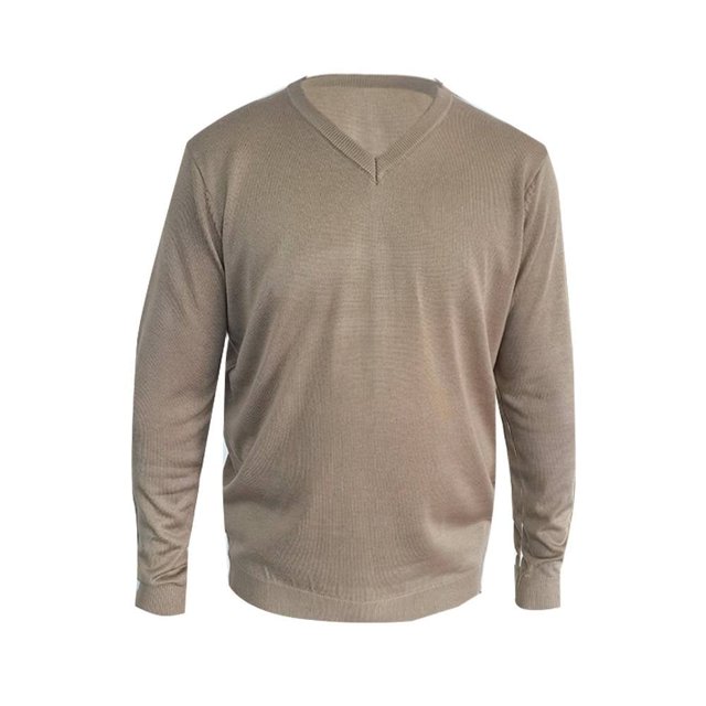 Suéter George Talla EG Liso con Cuello V Acanalado Beige