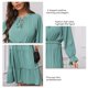 thumbnail image 4 of Vestido Dobladillo con volantes Manga larga Color puro Cordón Cintura alta Vestido de moda para mujer Verde claro L, 4 of 5
