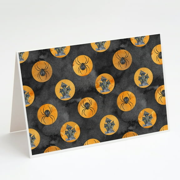 Watecolor Halloween Circles Greeting Cards and Envelopes Pack of 8