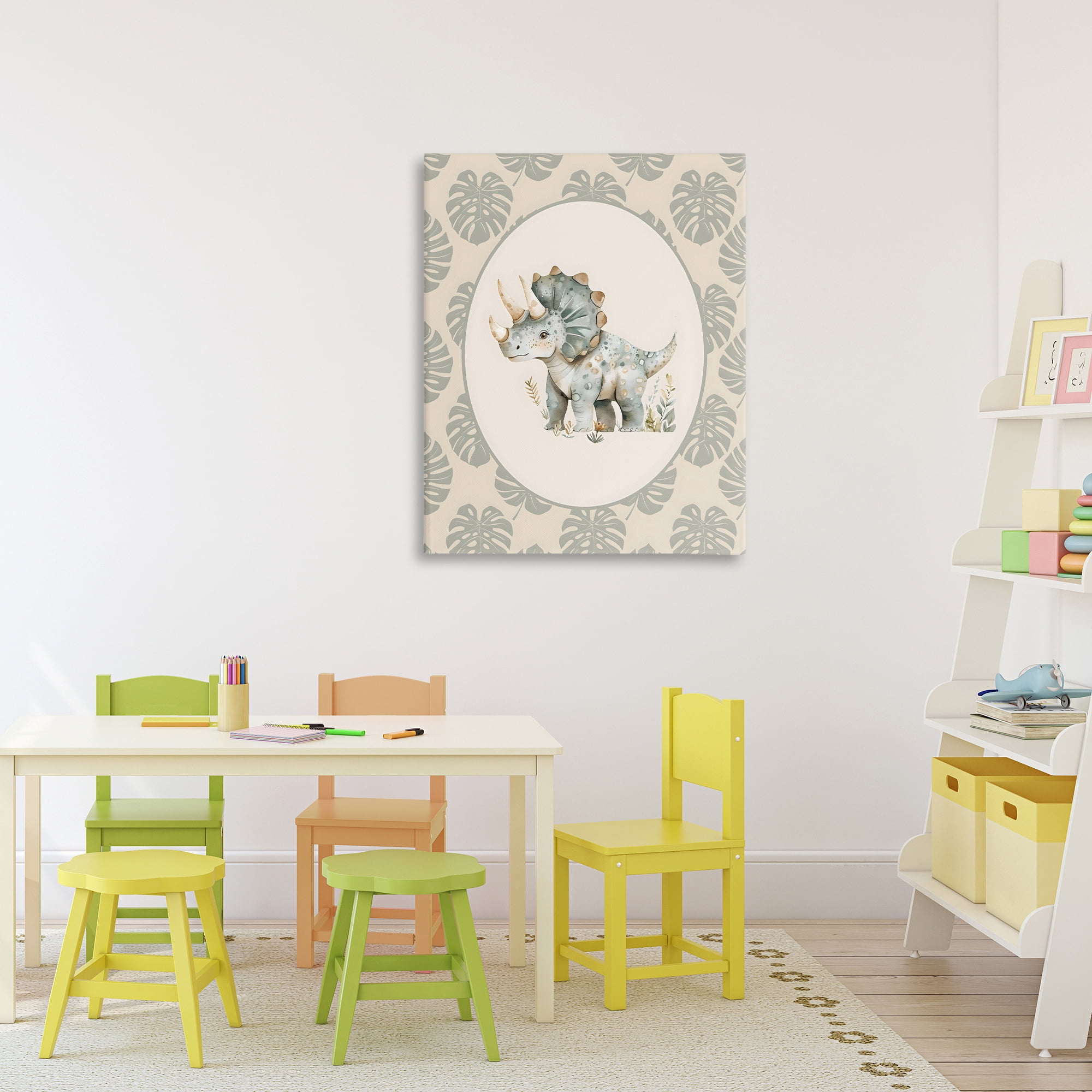Stupell Industries Watercolor Dinosaur Tropical Border Canvas Wall Art, design by LSR Design Studio