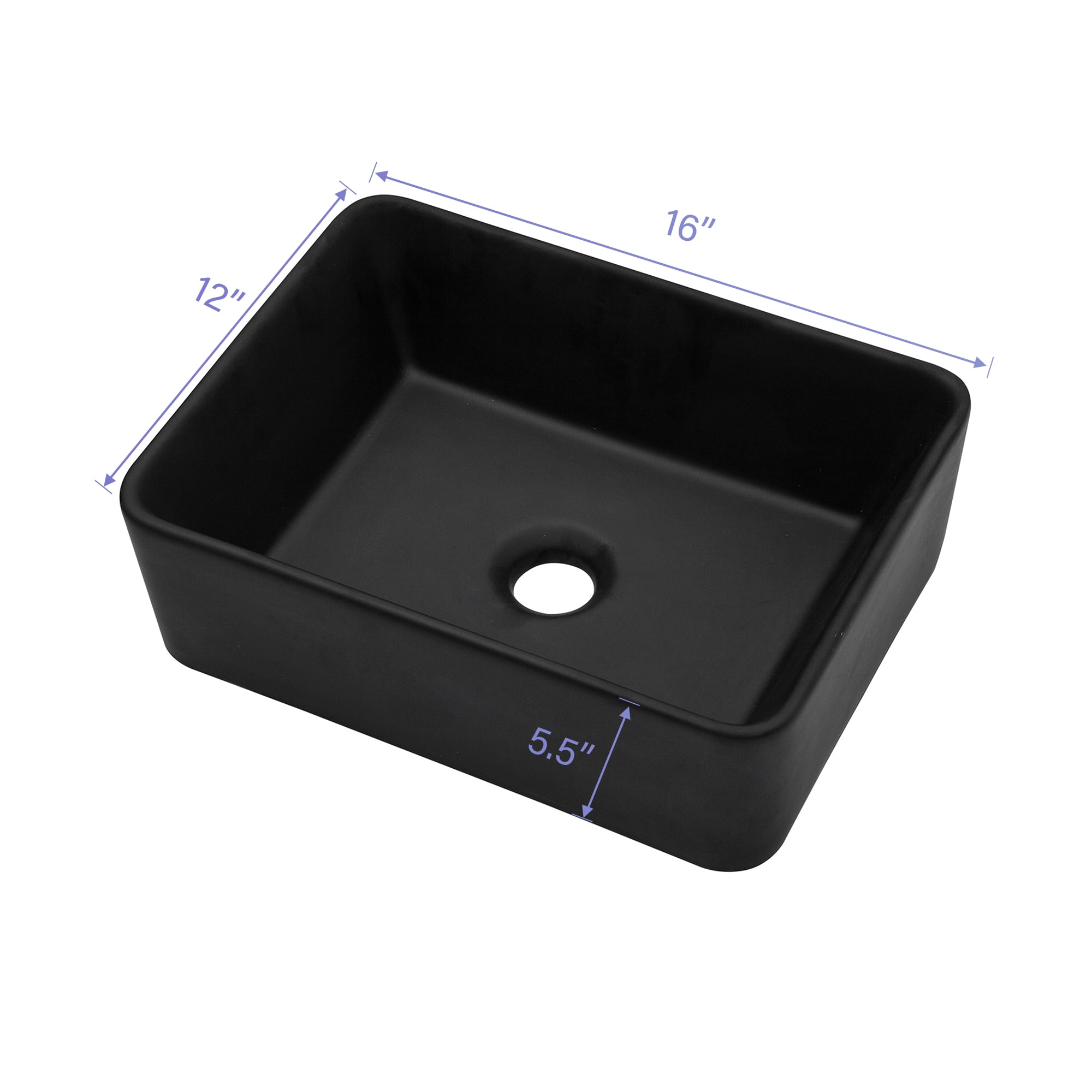 16"×12"×5.5"  Black Ceramic Rectangular Countertop Bathroom Sink
