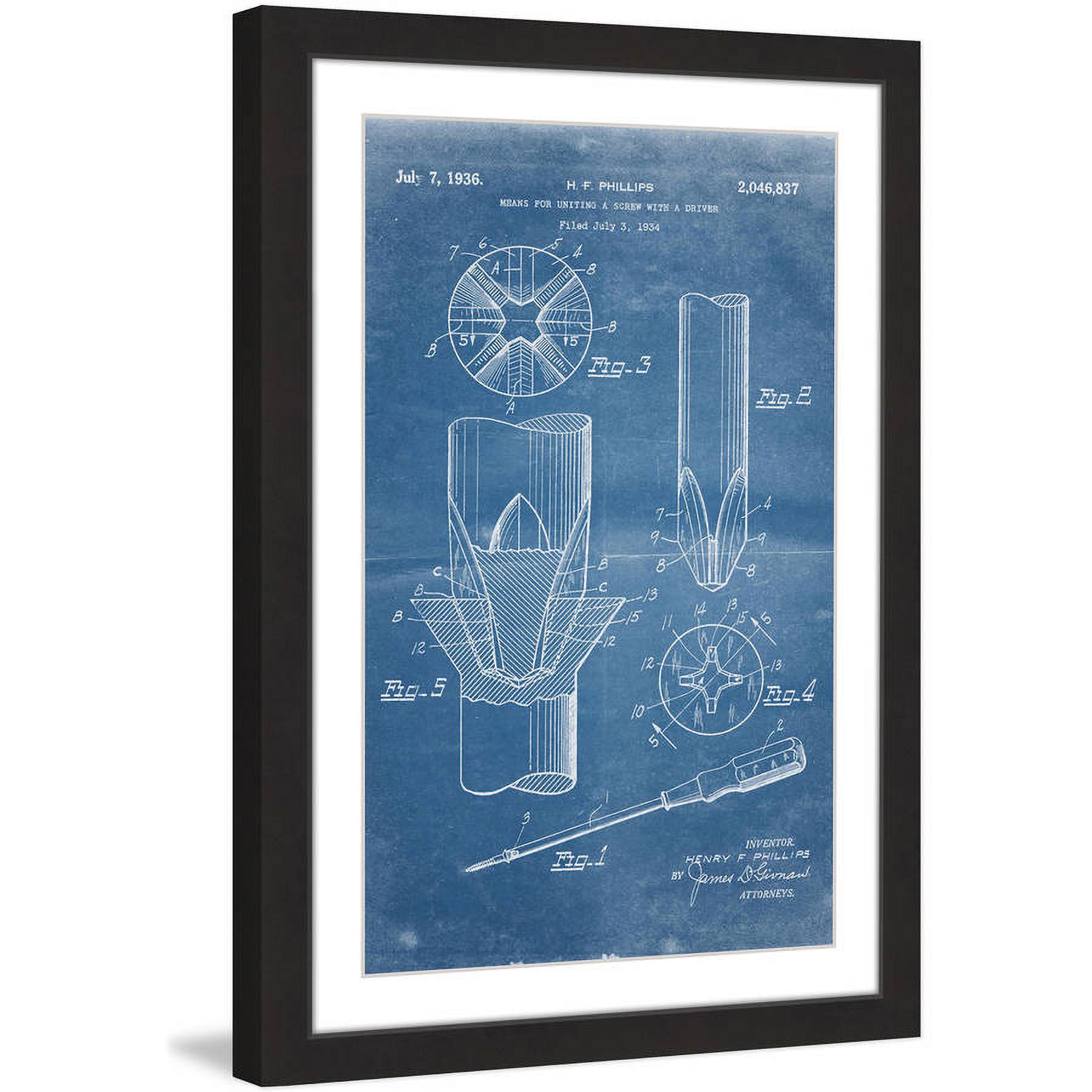 "Screwdriver 1936 Blueprint" Framed Painting Art Print