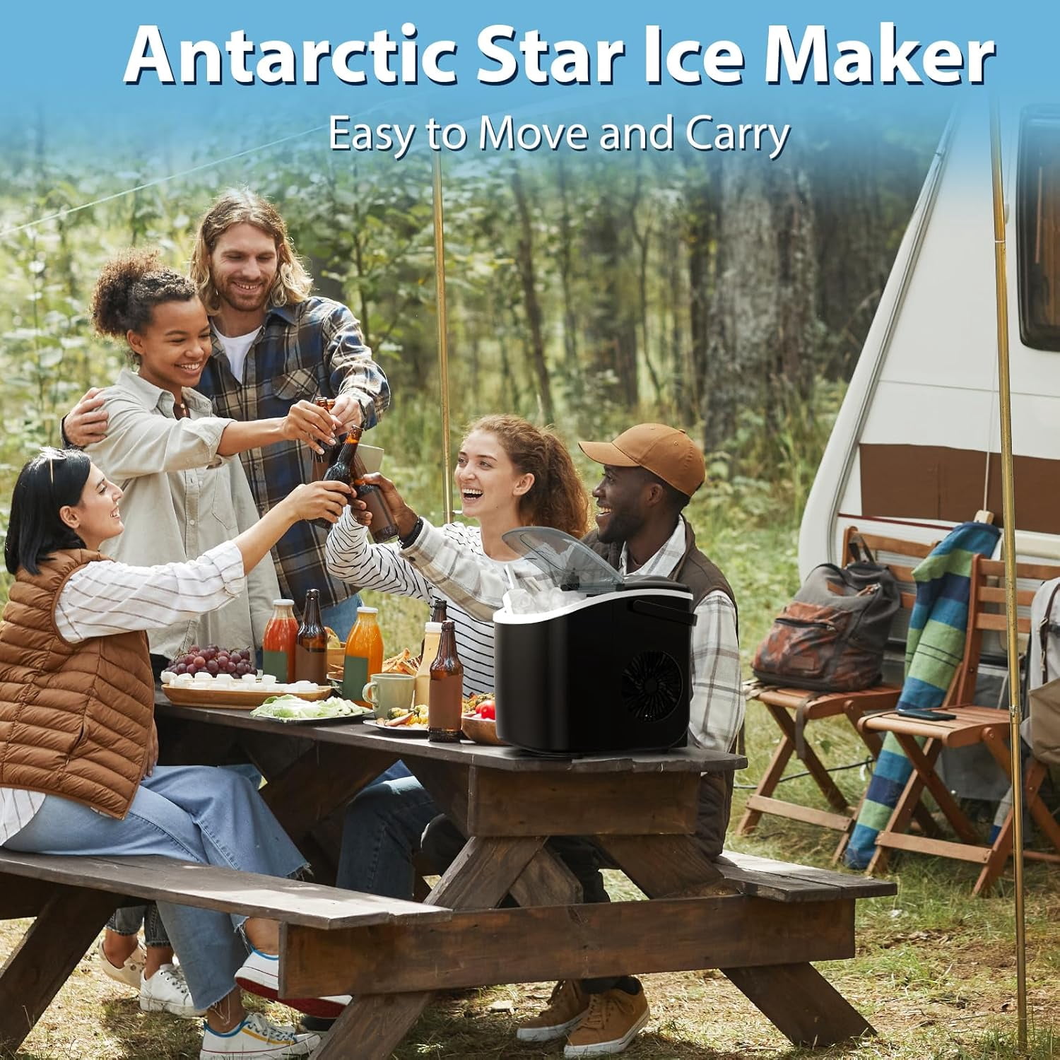 WAA 26lbs Daily Output Portable Ice Maker,9 Pcs Ready in 6 Mins Countertop Ice Machine,Self-Cleaning Compact Electric Ice Maker for Kitchen,Office,Party & RV