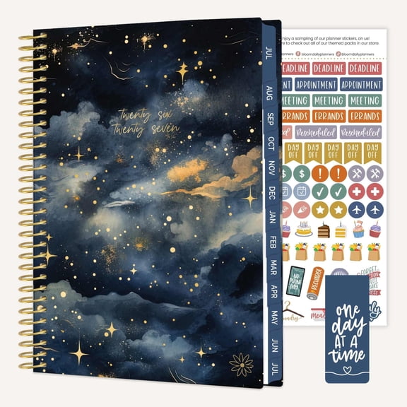 bloom daily planners 2026-2027 Academic Planner, 13 Month Monthly & Weekly Soft Cover, 5.5" x 8.25", Stickers Included, Midnight Sky