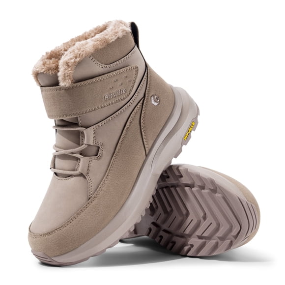 Refurbished FitVille FC2410WBV12W Wide Women's Winter Snow Boots, Faux Fur Lined, Adjustable High-Top Collar, Slip-Resistant Lugged Rubber Soles, Lightweight, Velvet Insole, Wide Toe Box